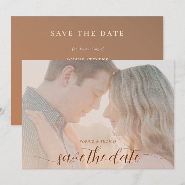 Convites Casamento de Foto Simples Chic Terracotta Salve a  (Frente/Verso)