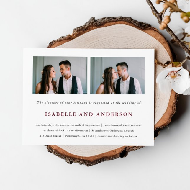 Convites Casamento de Foto Simples e Moderno da Borgonha (Criador carregado)