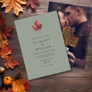 Convites Casamento de Foto Simples Minimalista de Folha de