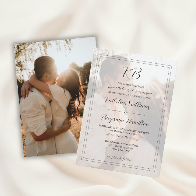 Convites Casamento de Foto Simples Preto-Branco com Palavra (Simple Black White Formal Wording 2 Photo Wedding Invitation
)
