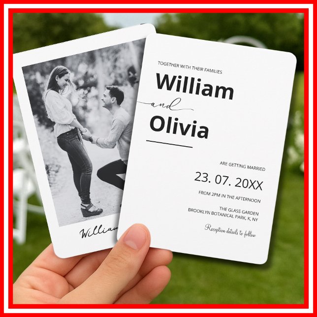 Convites Casamento de FOTO Simples Preto e Branco Minimalis (Criador carregado)