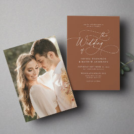 Convites Casamento de Foto Terracotta com Script Minimalist