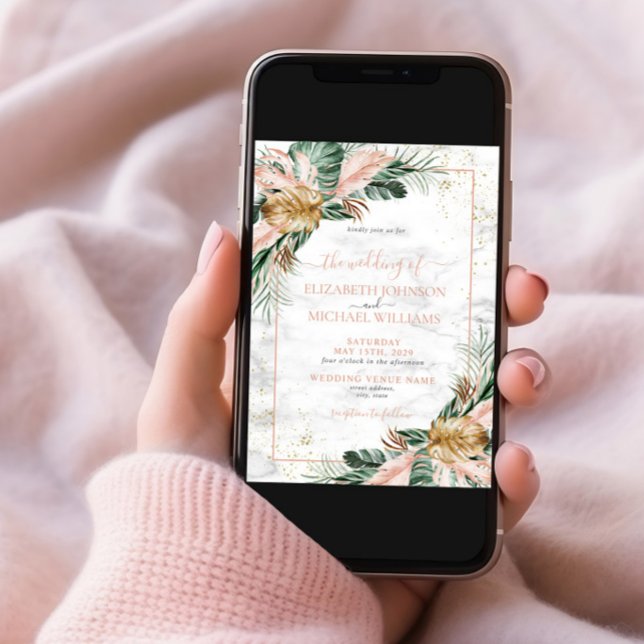 Convites Casamento de Foto Tópico Tropical Boho Dourada e R (Criador carregado)