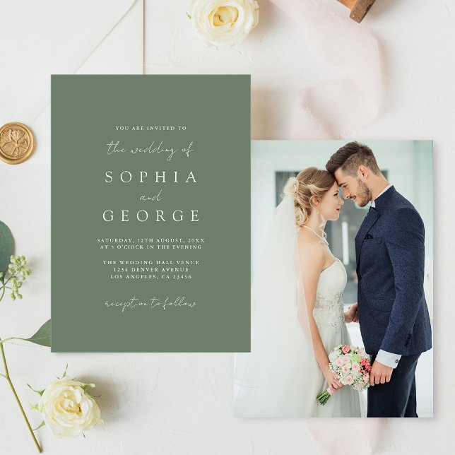Convites Casamento de Foto Verde de Sage Simples Moderno (Criador carregado)
