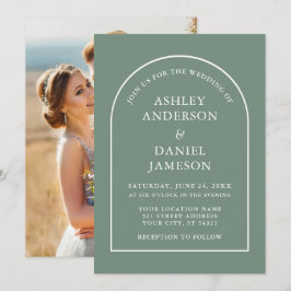 Convites Casamento de Foto Verde do Na moda de Arch Moderno