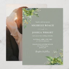 Convites Casamento de Foto Verde Eucalyptus Greenery Sage
