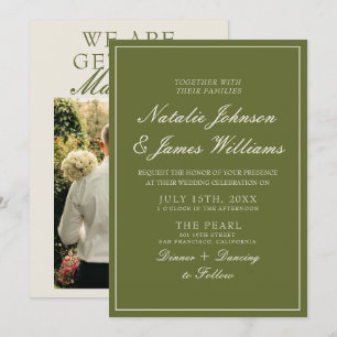 Convites Casamento de Foto Verde Oliva Clássico com Dinheir