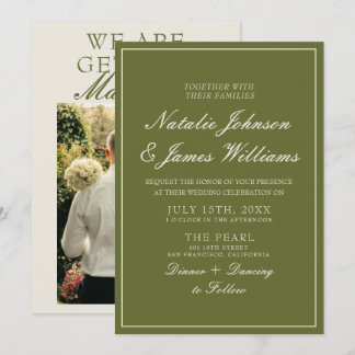 Convites Casamento de Foto Verde Oliva Clássico com Dinheir