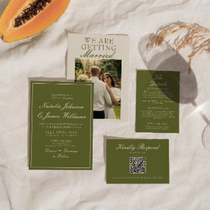 Convites Casamento de Foto Verde Oliva Clássico com Dinheir