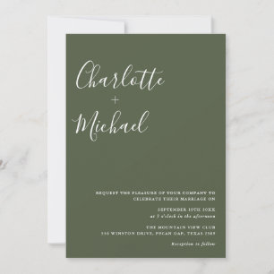 Convites Casamento de Foto Verde Oliva com Roteiro Minimali