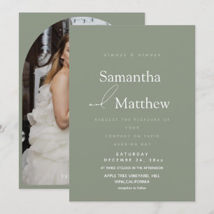 Convites Casamento de Foto Verde Oliva Simples Moderno 