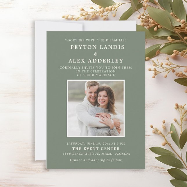 Convites Casamento de Foto Verde Sálvia (Sage green wedding photo invitation)