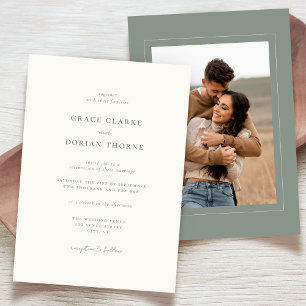 Convites Casamento de Foto Verde Simples e Neutral Sage