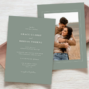 Convites Casamento de Foto Verde Simples e Neutral Sage