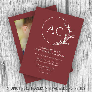 Convites Casamento de Foto Vermelha de Rosewood, Frame Foli