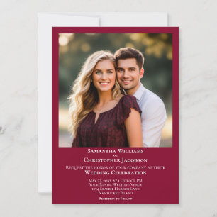 Convites Casamento de Foto Vermelho Cranberry Moderno Minim