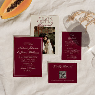 Convites Casamento de Foto Vermelho Escuro Clássico e Rico