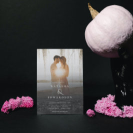 Convites Casamento de Fotografia Abstrato preto Wavy Elegan