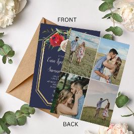 Convites Casamento de Fotografia Azul-Borgonha com Marinho 