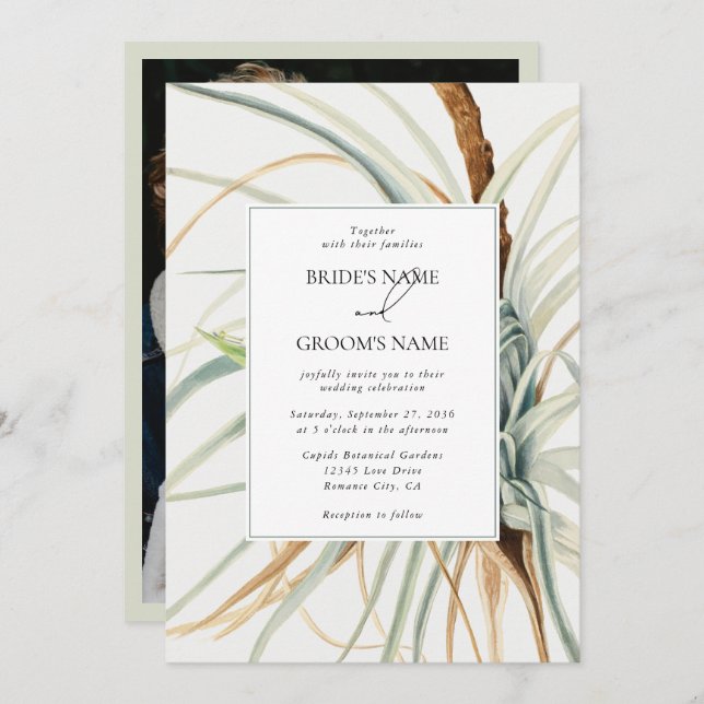 Convites Casamento de Fotografia Botânica Neutral de Waterc (Frente/Verso)