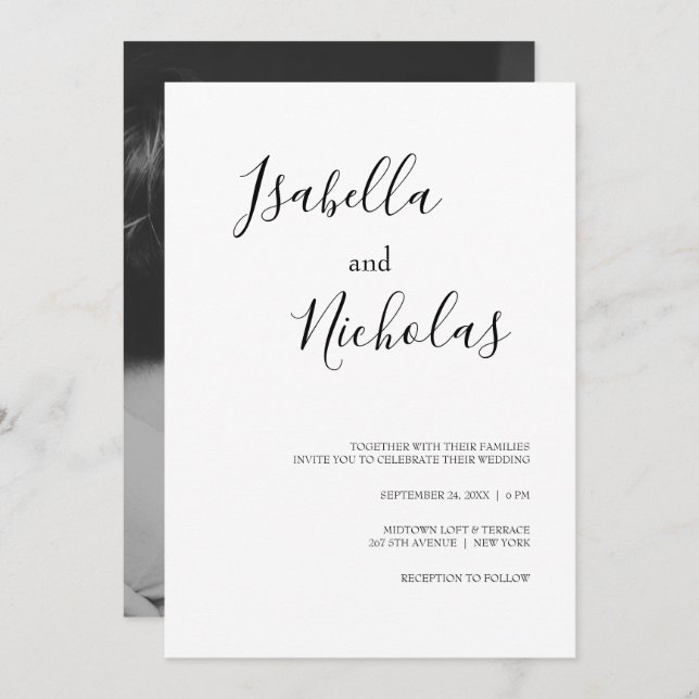 Convites Casamento de Fotografia Branca Branca Moderna Isab (Frente/Verso)