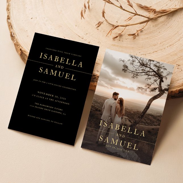 Convites Casamento de Fotografia Clássica Elegante Dourada (Criador carregado)