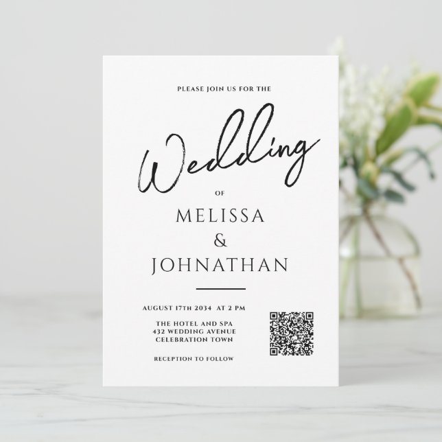 Convites Casamento de Fotografia com Código QR Elegante de  (Em pé/Frente)
