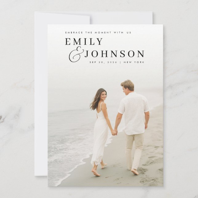 Convites Casamento de Fotografia com Código QR Elegante Min (Frente)