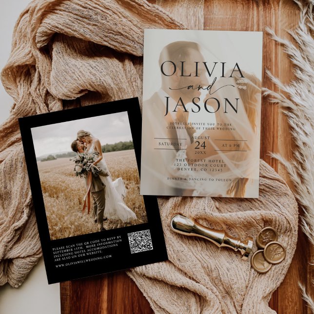 Convites Casamento de Fotografia com Código QR Elegante Min (Criador carregado)
