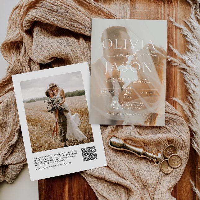 Convites Casamento de Fotografia com Código QR Elegante Min (Criador carregado)