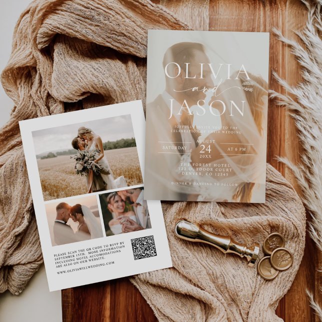 Convites Casamento de Fotografia com Código QR Elegante Min (Criador carregado)