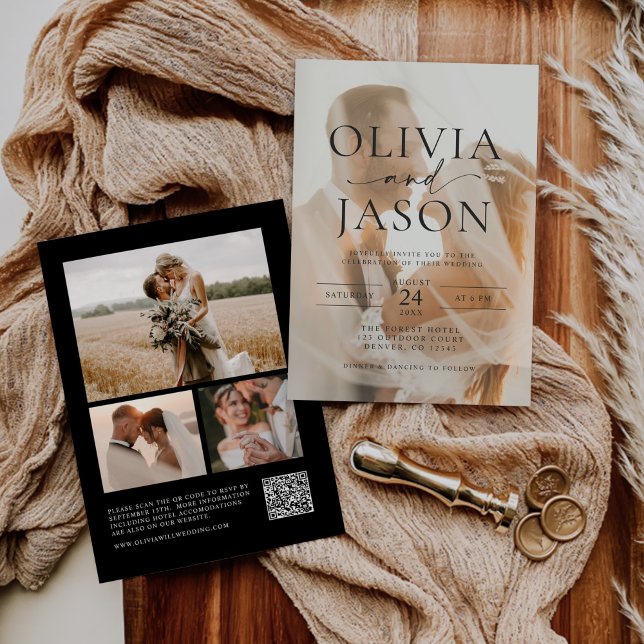 Convites Casamento de Fotografia com Código QR Elegante Min (Criador carregado)