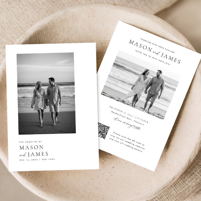 Convites Casamento de Fotografia com Código QR Elegante Sim (Criador carregado)