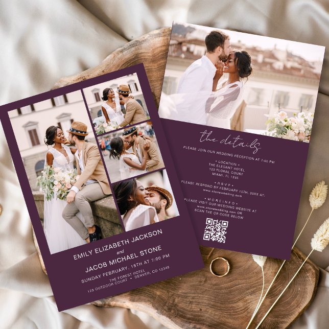 Convites Casamento de Fotografia com Código QR - Plum Purpl (Criador carregado)