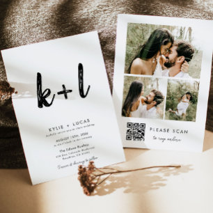 Convites Casamento de Fotografia com Código Qr Preto e Bran