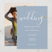 Casamento de Fotografia com Script Azul Dusty, Dou