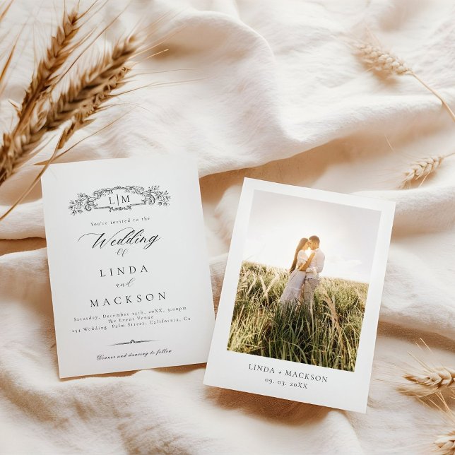 Convites Casamento de Fotografia da crista botânica elegant (Criador carregado)