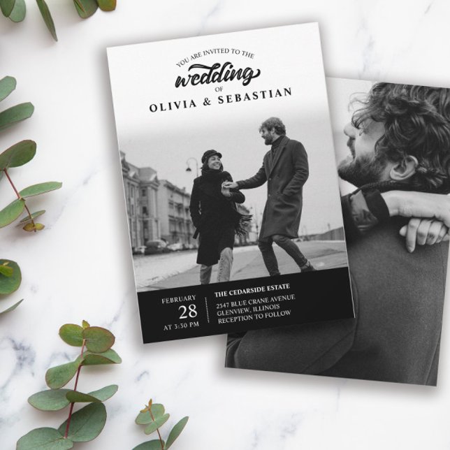 Convites Casamento de Fotografia da Tipografia Elegante Neg (Criador carregado)