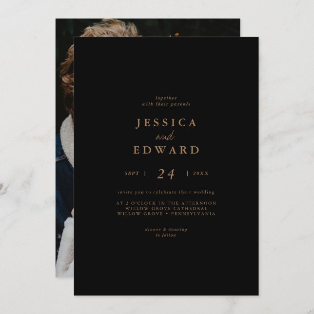 Convites Casamento de Fotografia de Caligrafia Casual Roxo  (Frente/Verso)