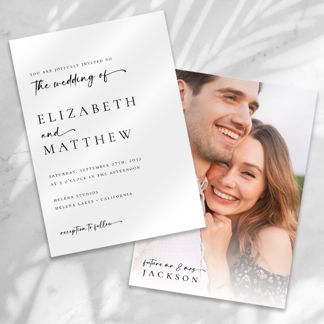 Convites Casamento de Fotografia de Caligrafia Minimalista  (Criador carregado)