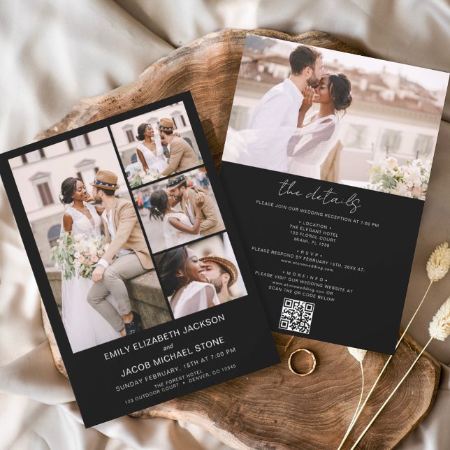 Convites Casamento de Fotografia de Código QR Tudo em Branc (Criador carregado)