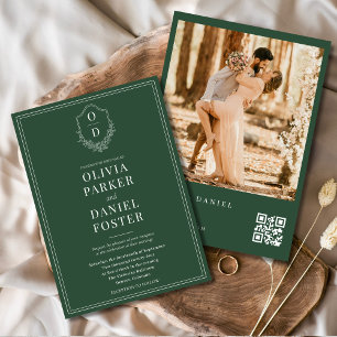Convites Casamento de Fotografia de Crest Elegante com Códi