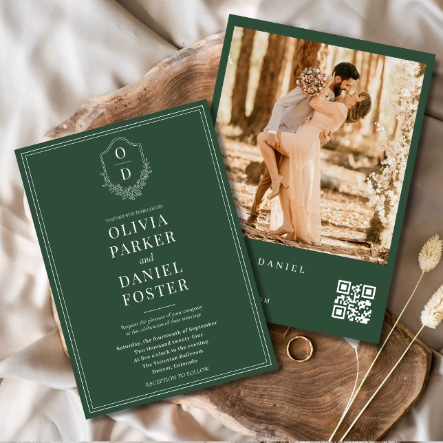 Convites Casamento de Fotografia de Crest Elegante com Códi (Criador carregado)