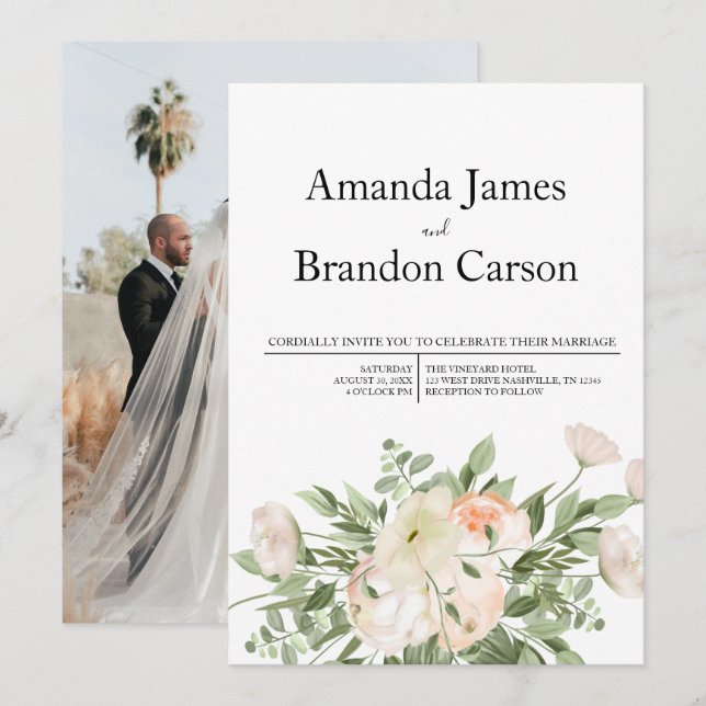 Convites Casamento de Fotografia de Pequim Rosa Elegante (Frente/Verso)