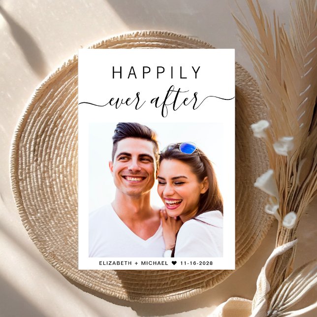 Convites Casamento de Fotografia de Script Chic (An chic Happily Ever After photo wedding invitation to set the tone for an unforgettable event)