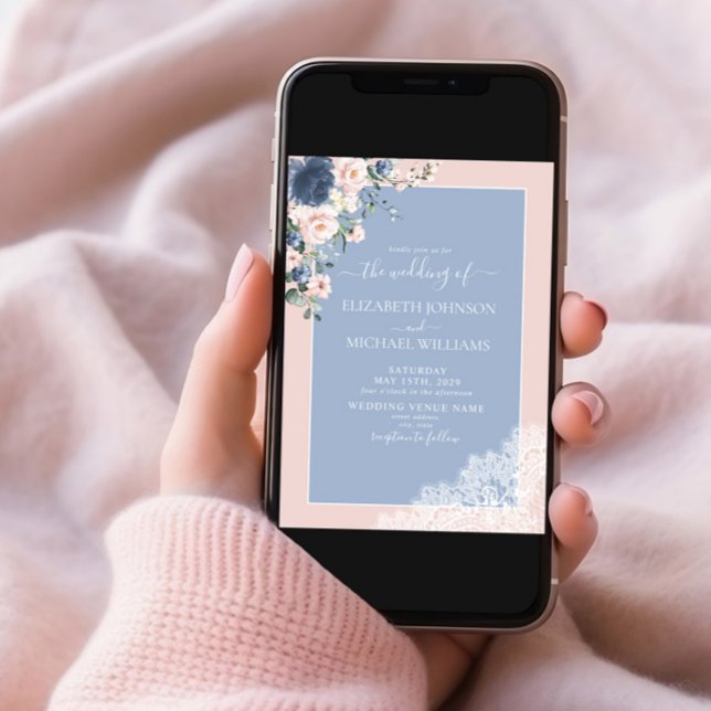 Convites Casamento de Fotografia de Script de Lace Azul-Blu (Criador carregado)