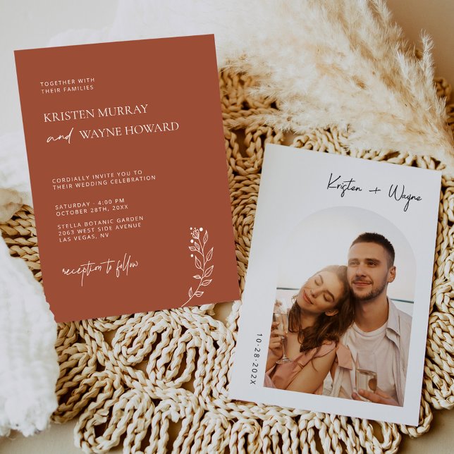 Convites Casamento de Fotografia de Terracotta Minimalista  (Criador carregado)