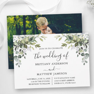 Convites Casamento de Fotografia de Watercolor Greenery Cal