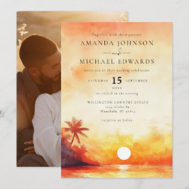 Convites Casamento de Fotografia de Watercolor Orange Beach