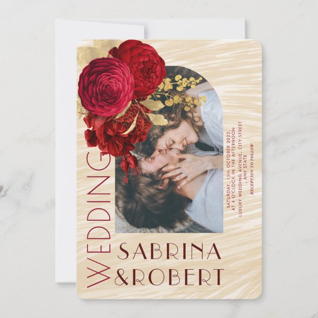 Convites Casamento de Fotografia do Arco Floral Moderno Bei (Frente)